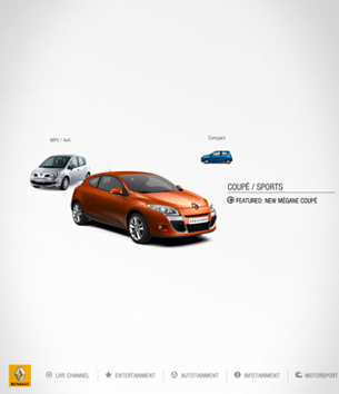 Website design for Renault's TV channel featuring bespoke and exclusively commissioned content.